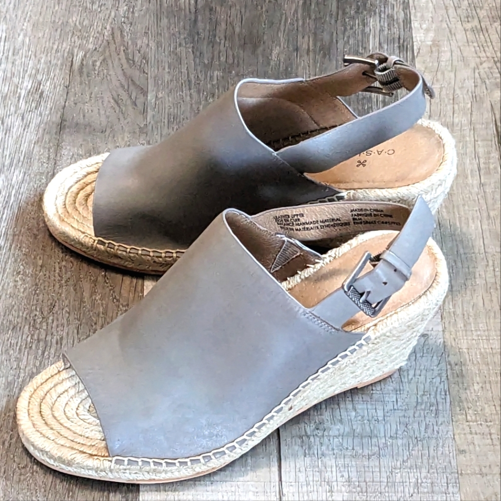 Caslon Sutton Gray Slingback Leather Espadrille Sandal Size 8.5 Like NEW in box - Picture 3 of 15